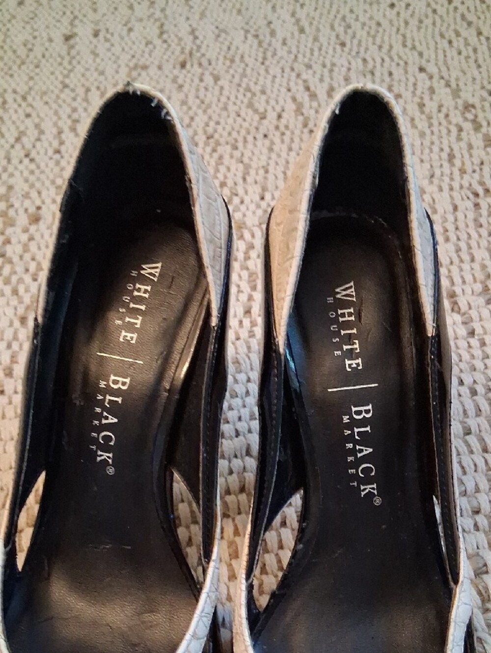 White House Black Market Black & White Peep-Toe Stiletto Heels - Picture 2 of 7